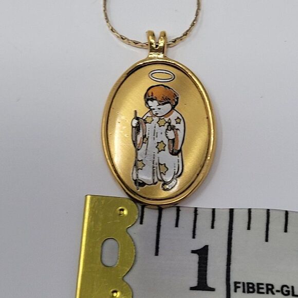 Vintage Signed First Christmas Angel Pendant Berta Hummel Gold Tone Necklace - Picture 6 of 10